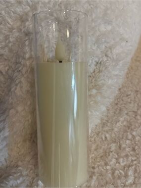 Ivory LED Pillar Candle with Clear Glass Hurricane -